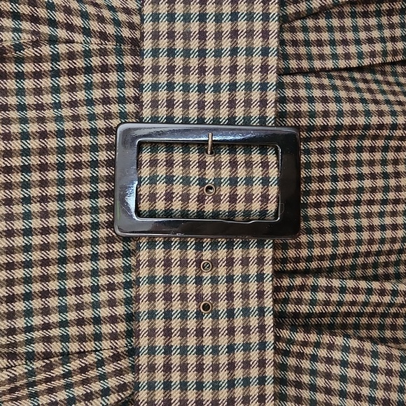 Zara Wool Houndstooth Brown Green Tweed Mad Men Dress Belted Pockets SMALL 4 - Picture 3 of 8